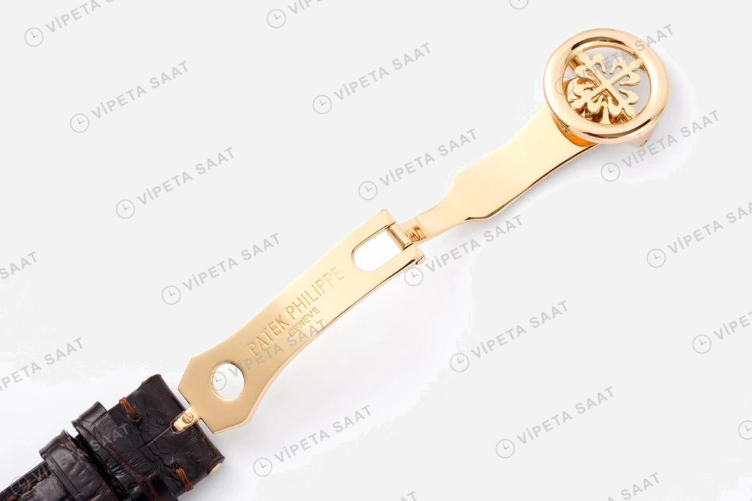 Patek Philippe Calatrava Altin Kasa Beyaz Kadran Kahverengi Deri Kordon Super Clone Eta Eta Saat detay 9