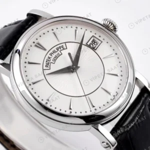 Patek Philippe Calatrava Celik Beyaz Kadran Siyah Deri Kordon Super Clone Eta Eta Saat detay 3