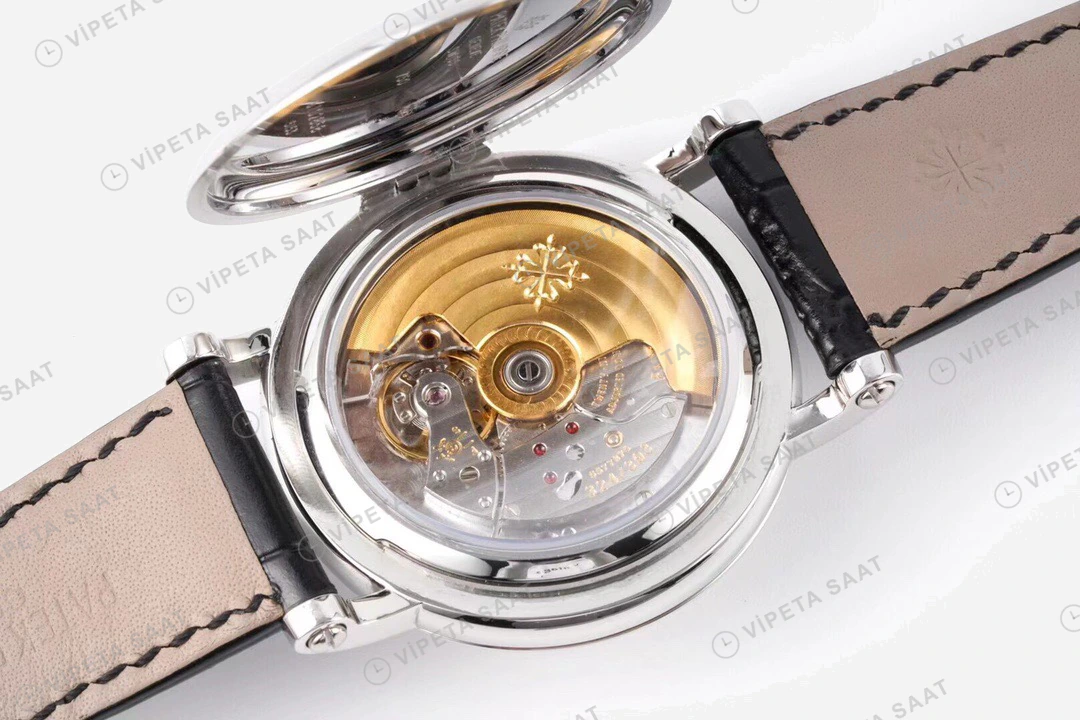 Patek Philippe Calatrava Celik Beyaz Kadran Siyah Deri Kordon Super Clone Eta Eta Saat detay 5