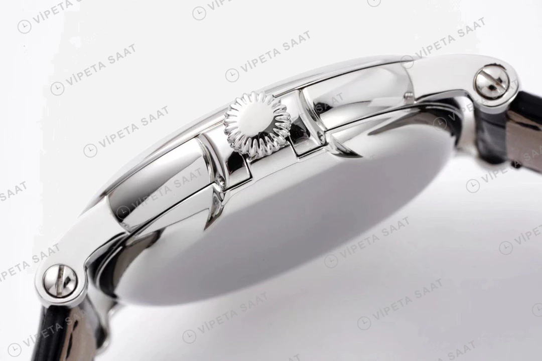 Patek Philippe Calatrava Celik Beyaz Kadran Siyah Deri Kordon Super Clone Eta Eta Saat detay 6