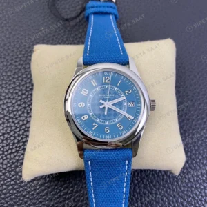 Patek Philippe Calatrava Mavi Kadran Celik Kasa Mavi Nato Kordon Super Clone Eta Eta Saat karşıdan görünüm