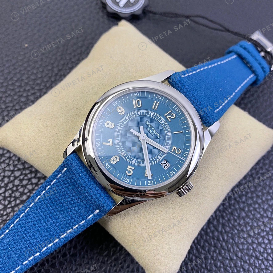 Patek Philippe Calatrava Mavi Kadran Celik Kasa Mavi Nato Kordon Super Clone Eta Eta Saat detay 4