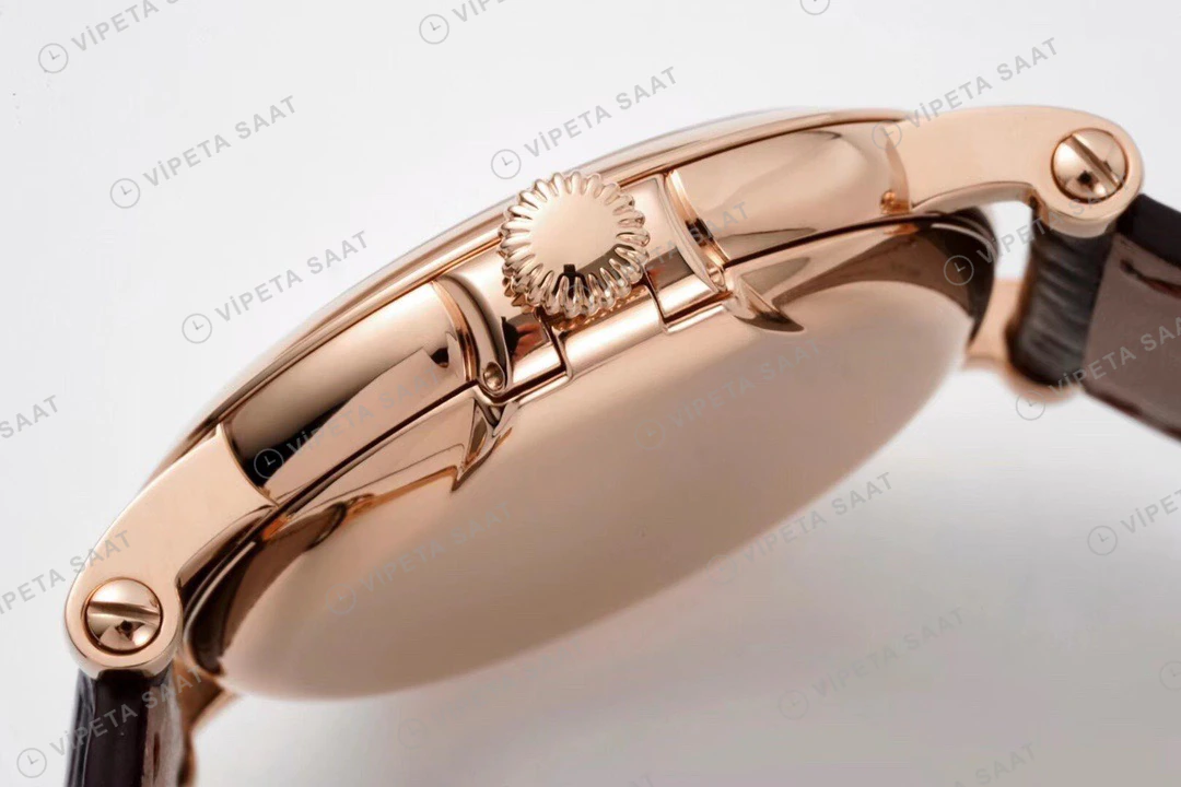 Patek Philippe Calatrava Rose Kasa Beyaz Kadran Kahverengi Deri Kordon Super Clone Eta Eta Saat detay 7