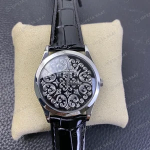 Patek Philippe Calatrava Siyah Iskelet Kadran Siyah Deri Super Clone Eta Eta Saat yan görünüm