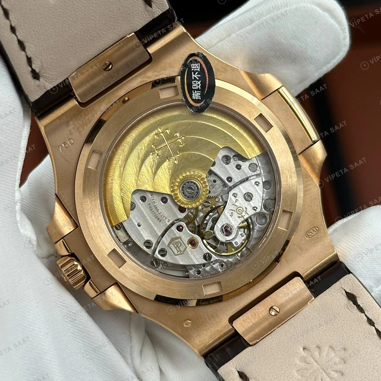 Patek Philippe Nautilus 5711 40 mm Rose Çelik Siyah Deri Super Clone ETA Eta Saat detay 5