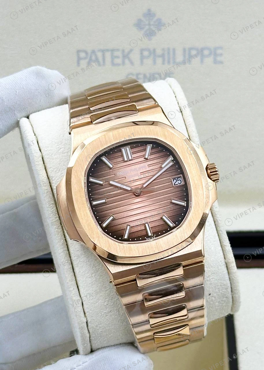 Patek Philippe Nautilus 5711 40 mm Rose Gold Kahve Kadran Bileklik Super Clone ETA Eta Saat detay 5