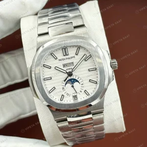 Patek Philippe Nautilus 5712 40 mm Beyaz Kadran Ay Evreli Çelik Super Clone ETA Eta Saat detay 5