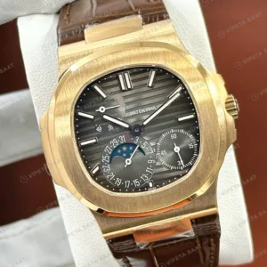 Patek Philippe Nautilus 5712 40 mm Rose Gold Mavi Ay Evreli Deri Super Clone ETA Eta Saat detay 6