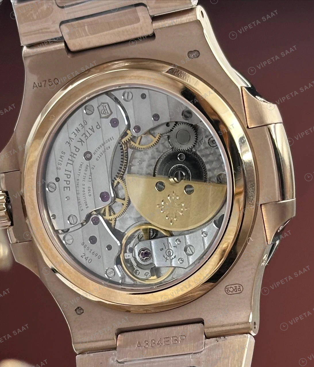Patek Philippe Nautilus 5712 40 mm Rose Gold Siyah Ay Evreli Çelik Super Clone ETA Eta Saat detay 5