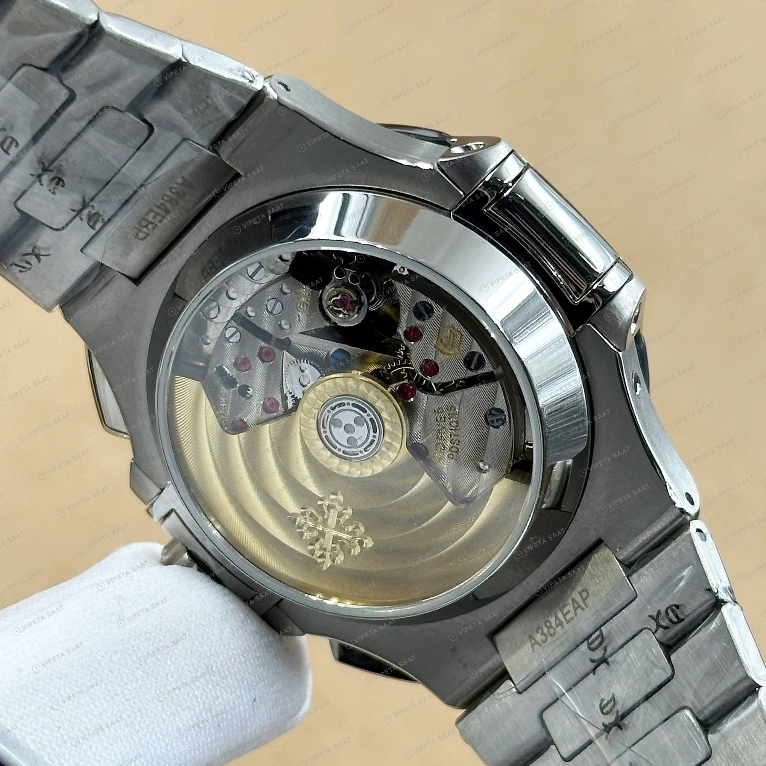 Patek Philippe Nautilus 5980 40.5 mm Beyaz Kronograf Elmas Taşlı Bezel Super Clone ETA Eta Saat detay 5