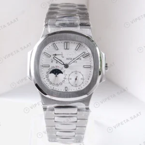 Patek Philippe Nautilus Beyaz Kadran Celik Kordon Super Clone Eta Eta Saat karşıdan görünüm