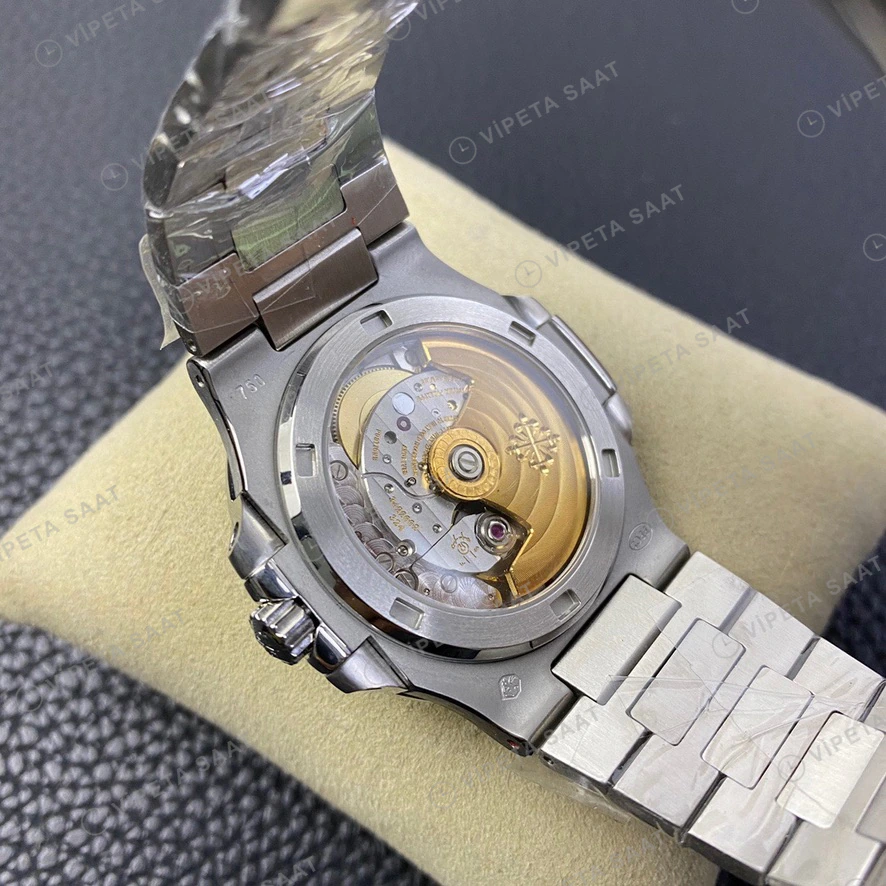 Patek Philippe Nautilus Iskelet Tasli Kadran Baget Bezel Celik Kordon Super Clone Eta Eta Saat detay 4
