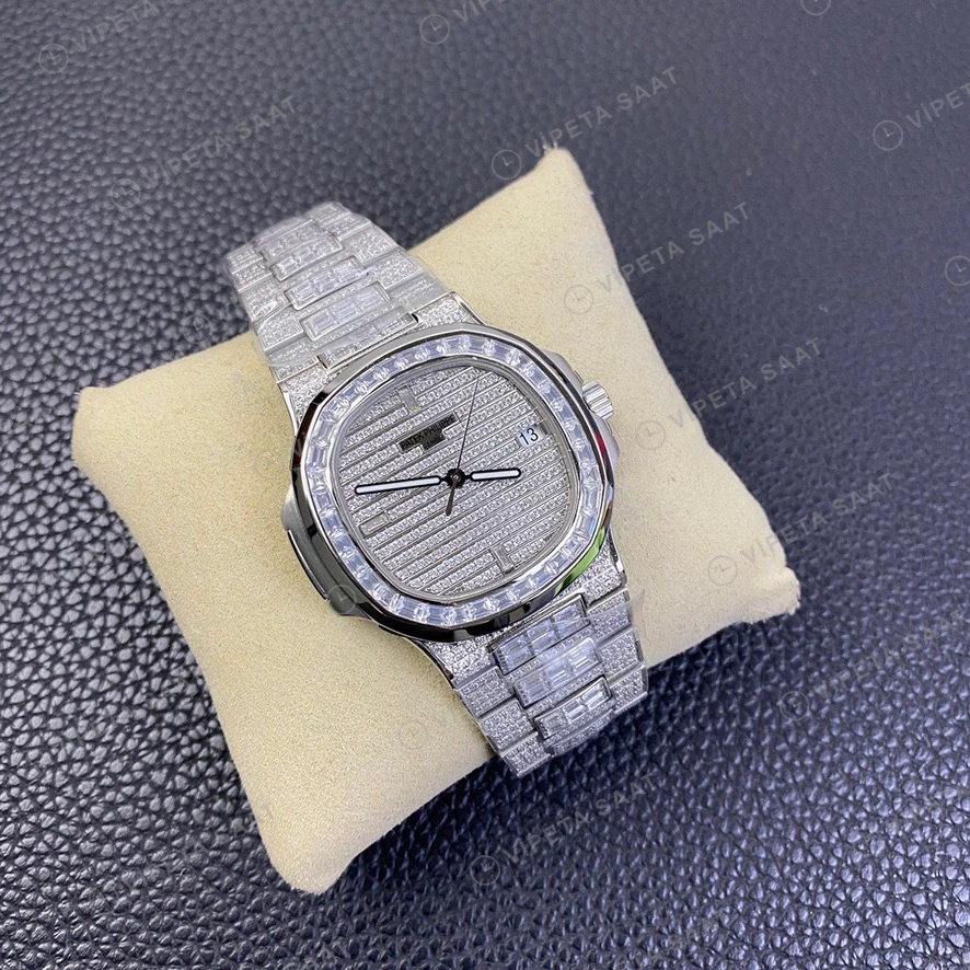 Patek Philippe Nautilus Iskelet Tasli Kadran Baget Bezel Celik Kordon Super Clone Eta Eta Saat detay 6