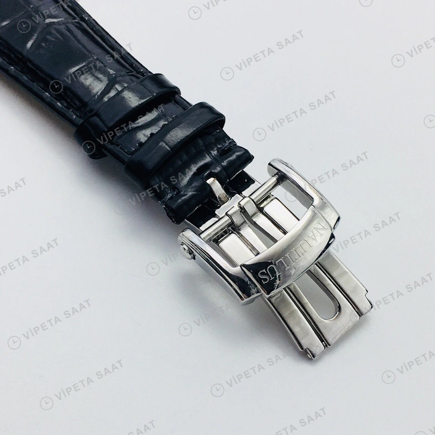 Patek Philippe Nautilus Mavi Kadran Siyah Deri Super Clone Eta Eta Saat detay 5
