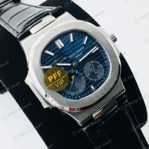 Patek Philippe Nautilus Mavi Kadran Siyah Deri Super Clone Eta Eta Saat karşıdan görünüm