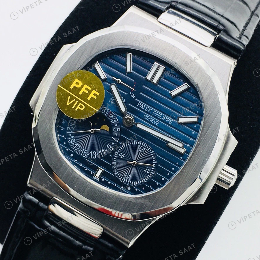 Patek Philippe Nautilus Mavi Kadran Siyah Deri Super Clone Eta Eta Saat detay 6