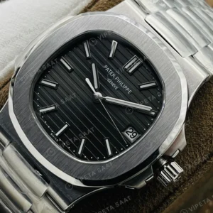 Patek Philippe Nautilus Siyah Kadran Celik Kordon Super Clone Eta Eta Saat karşıdan görünüm