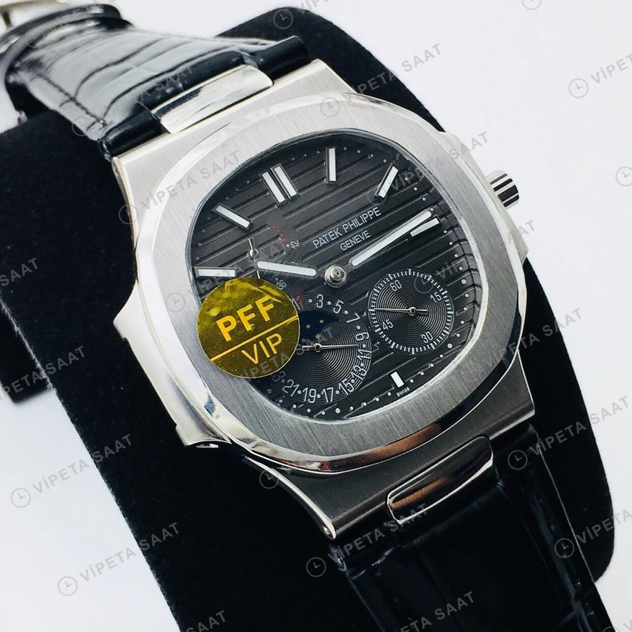 Patek Philippe Nautilus Siyah Kadran Siyah Deri Super Clone Eta Eta Saat detay 3