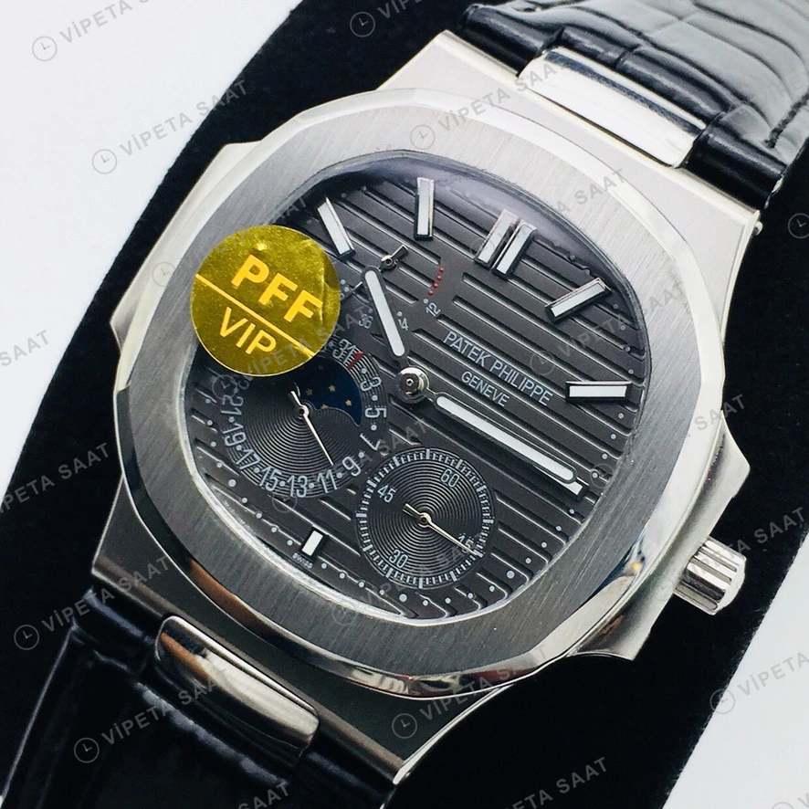 Patek Philippe Nautilus Siyah Kadran Siyah Deri Super Clone Eta Eta Saat detay 4