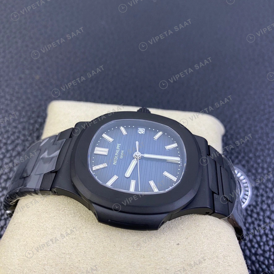 Patek Philippe Nautilus Siyah Kasa Mavi Kadran Siyah Celik Kordon Super Clone Eta Eta Saat detay 3