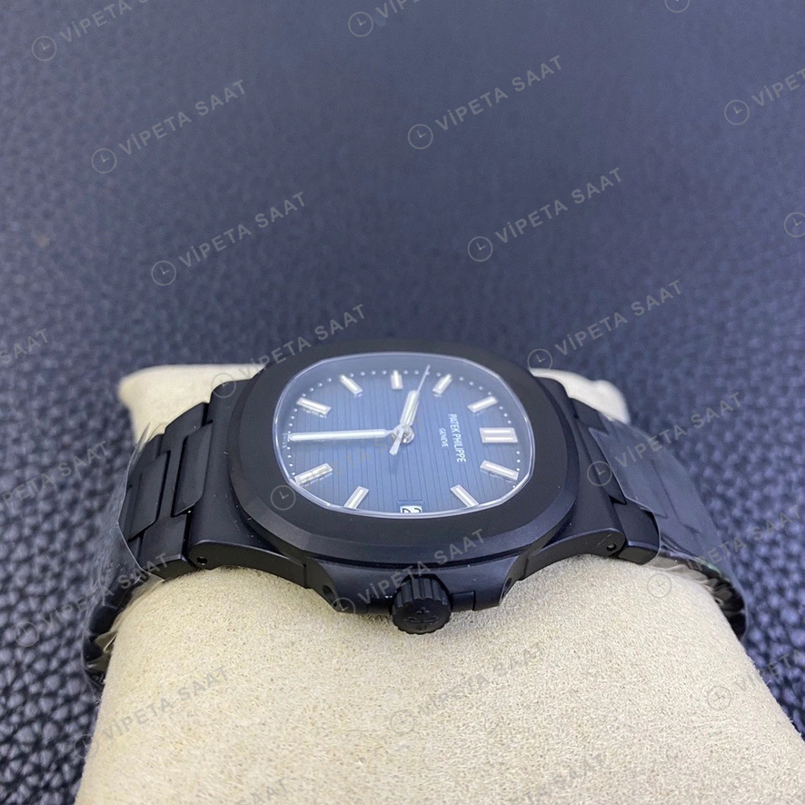 Patek Philippe Nautilus Siyah Kasa Mavi Kadran Siyah Celik Kordon Super Clone Eta Eta Saat detay 4