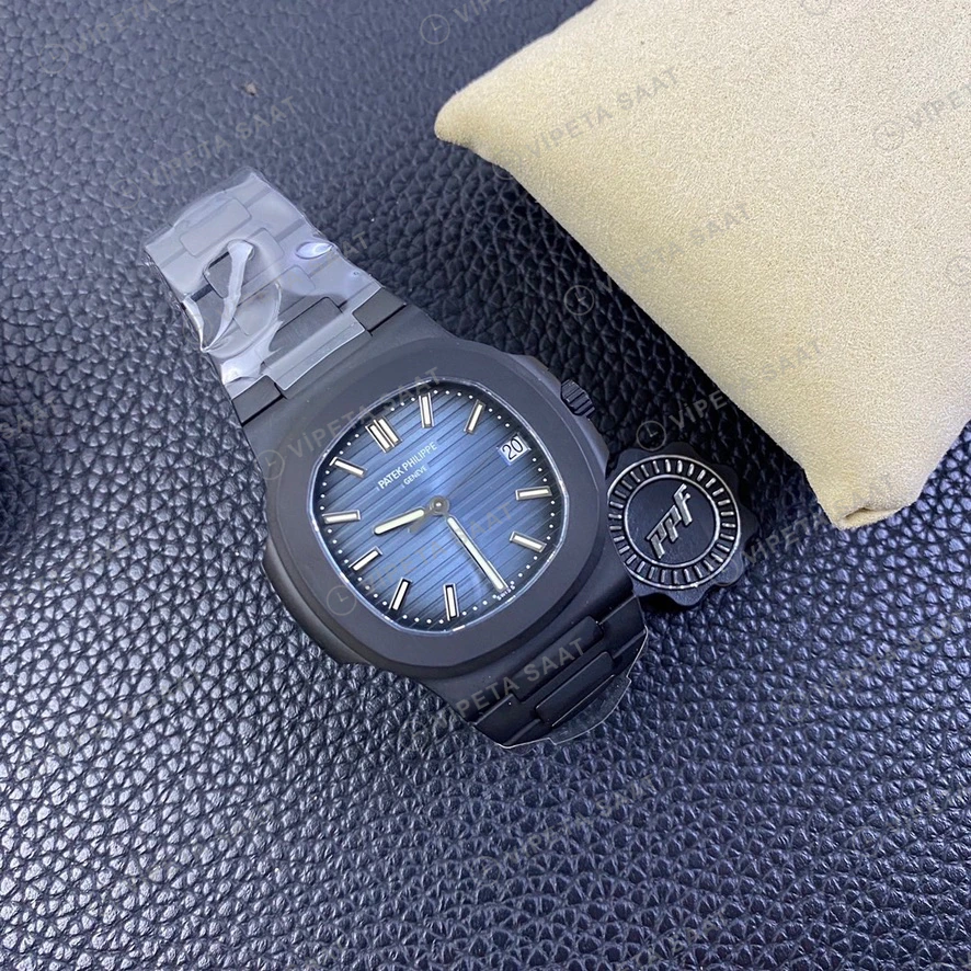 Patek Philippe Nautilus Siyah Kasa Mavi Kadran Siyah Celik Kordon Super Clone Eta Eta Saat detay 6