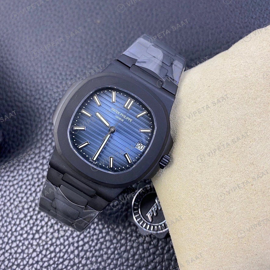 Patek Philippe Nautilus Siyah Kasa Mavi Kadran Siyah Celik Kordon Super Clone Eta Eta Saat detay 7