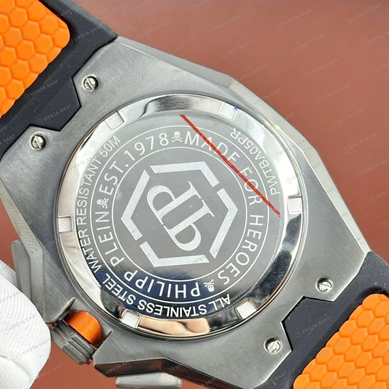 Philipp Plein Chronograph Gri Kronograf Kauçuk Super Clone ETA Saat detay 5