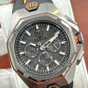Philipp Plein Chronograph Gri Kronograf Kauçuk Super Clone ETA Saat detay 6