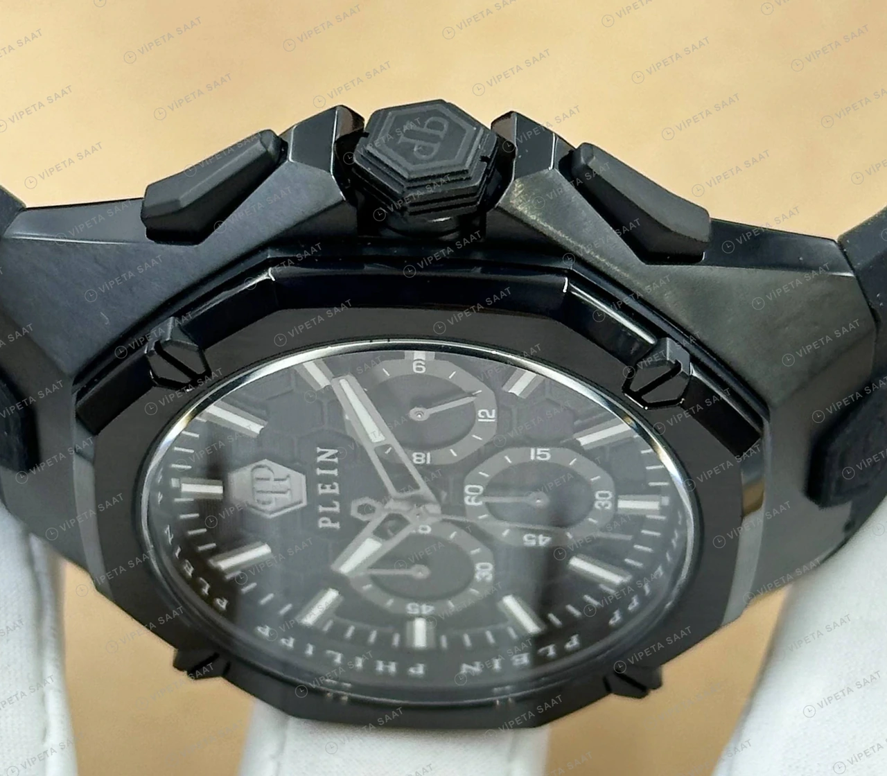 Philipp Plein Chronograph Siyah Kronograf Kauçuk Gece Super Clone ETA Saat detay 3