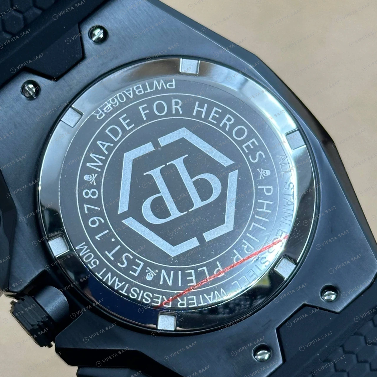 Philipp Plein Chronograph Siyah Kronograf Kauçuk Gece Super Clone ETA Saat detay 5