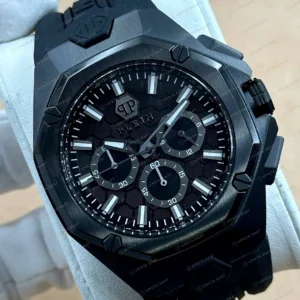 Philipp Plein Chronograph Siyah Kronograf Kauçuk Gece Super Clone ETA Saat detay 6