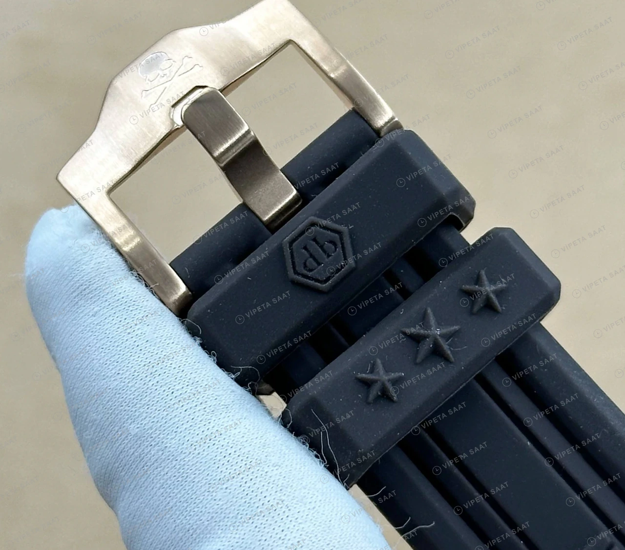 Philipp Plein Chronograph Siyah Kronograf Kauçuk Super Clone ETA Saat detay 4
