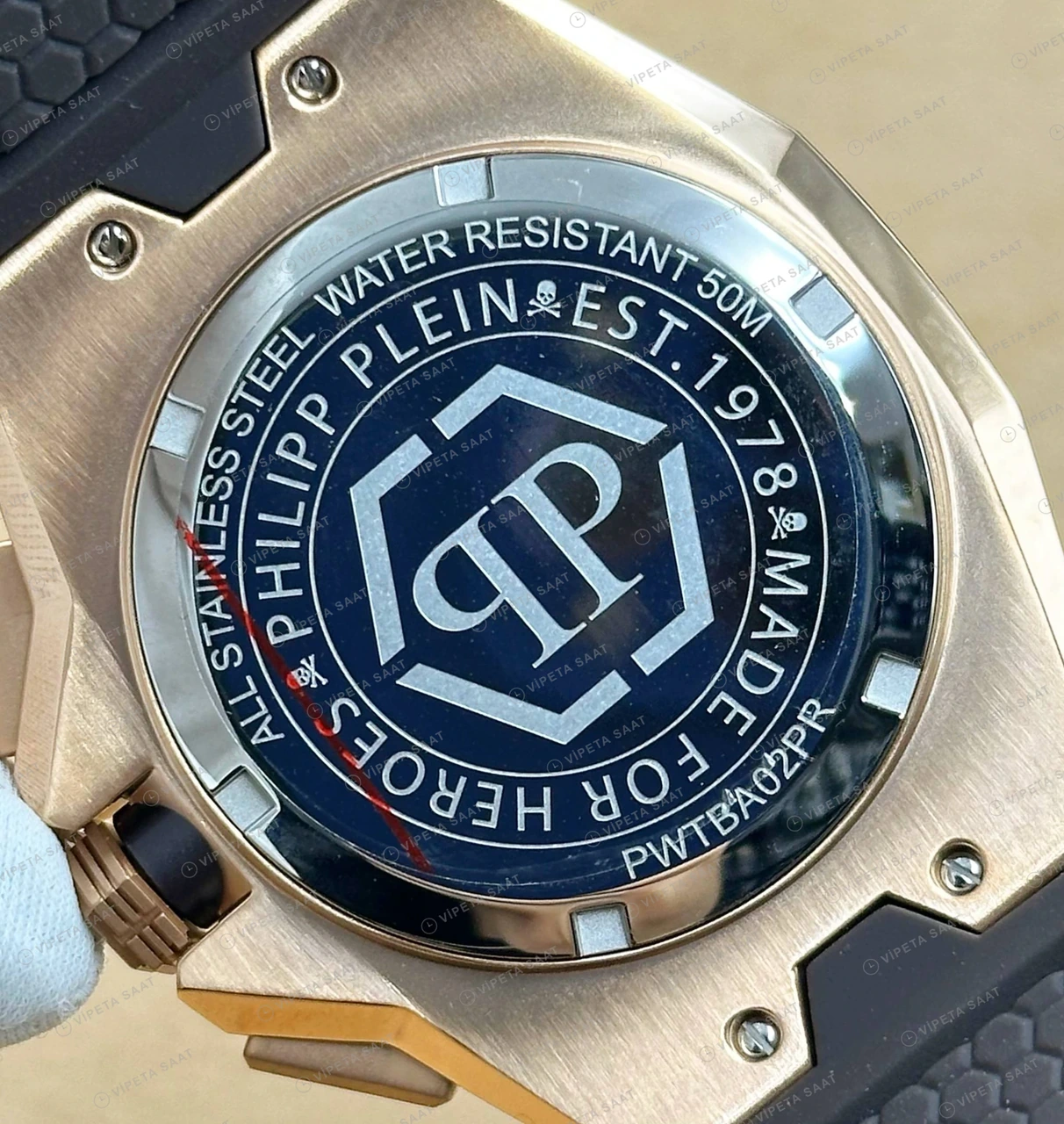 Philipp Plein Chronograph Siyah Kronograf Kauçuk Super Clone ETA Saat detay 5