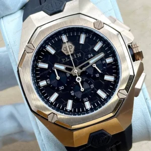 Philipp Plein Chronograph Siyah Kronograf Kauçuk Super Clone ETA Saat detay 6