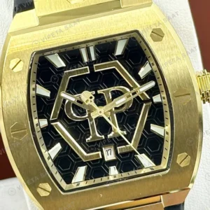 Philipp Plein Skeleton Altın Skeleton Kauçuk Super Clone ETA Saat detay 5
