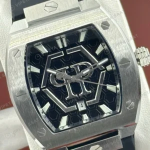 Philipp Plein Skeleton Gümüş Skeleton Kauçuk Super Clone ETA Saat detay 5