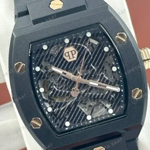 Philipp Plein Skeleton Siyah Skeleton Kauçuk Super Clone ETA Saat detay 6