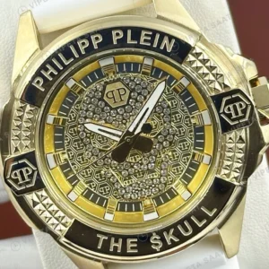 Philipp Plein The Skull Altın Kadran Kauçuk Super Clone ETA Saat detay 3