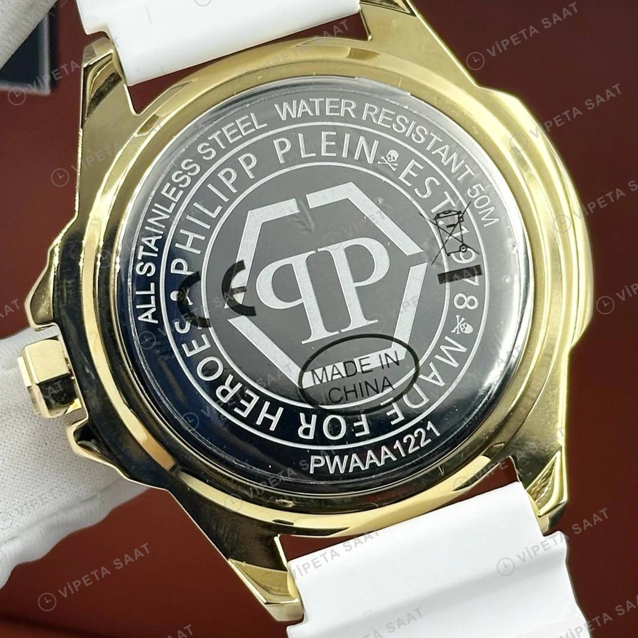Philipp Plein The Skull Altın Kadran Kauçuk Super Clone ETA Saat detay 5