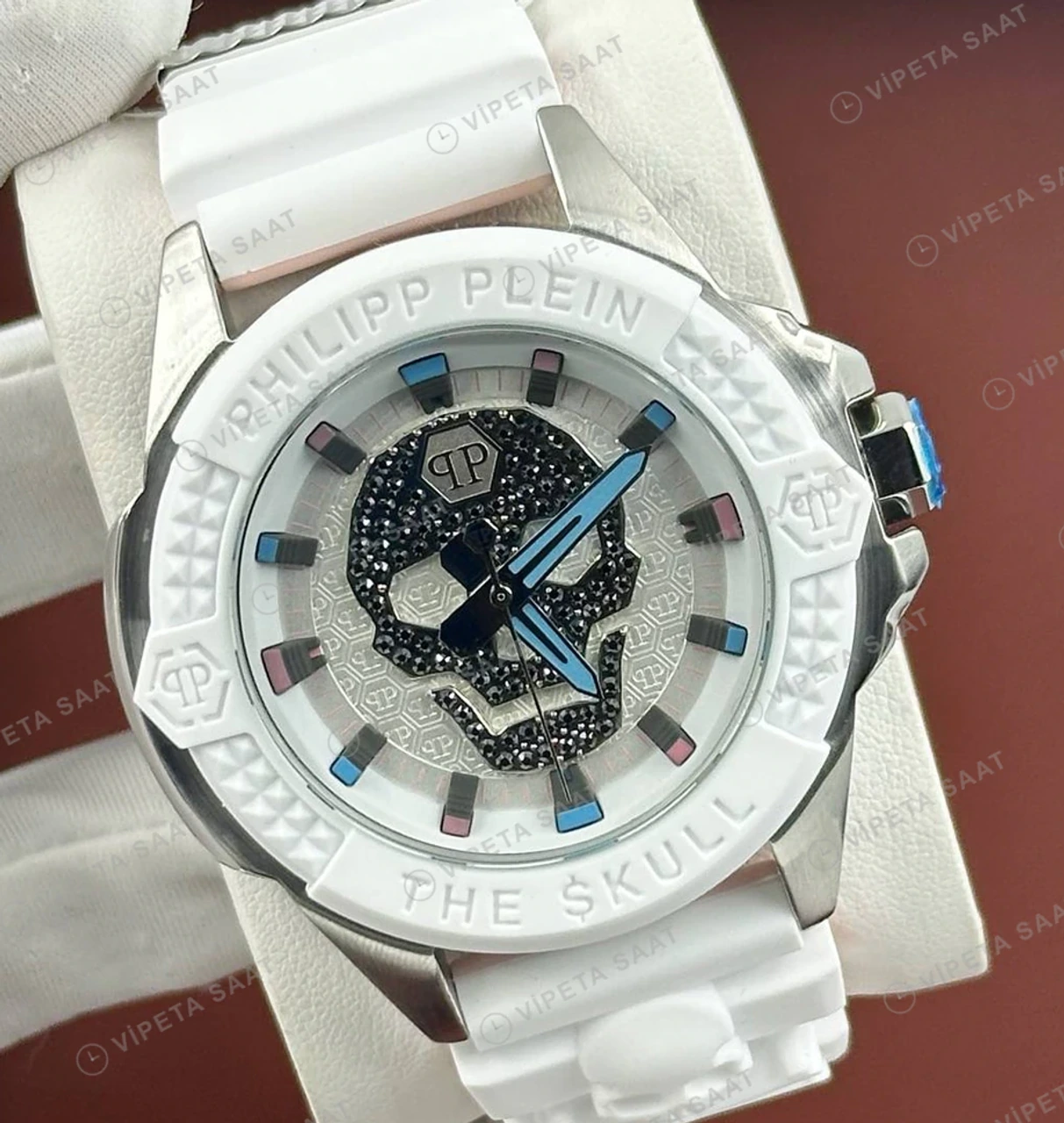 Philipp Plein The Skull Beyaz Kadran Kauçuk Super Clone ETA Saat detay 5