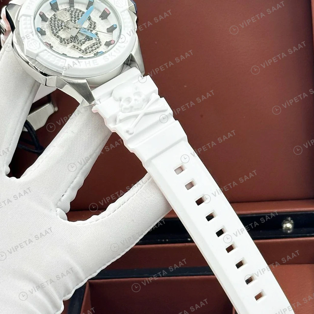 Philipp Plein The Skull Beyaz Kadran Kauçuk Super Clone ETA Saat detay 6