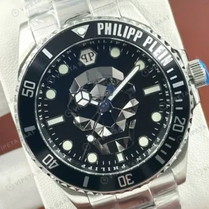Philipp Plein The Skull Siyah Kadran Çelik Super Clone ETA Saat detay 3