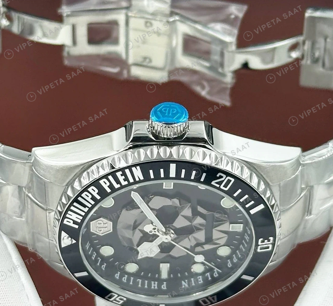 Philipp Plein The Skull Siyah Kadran Çelik Super Clone ETA Saat detay 4