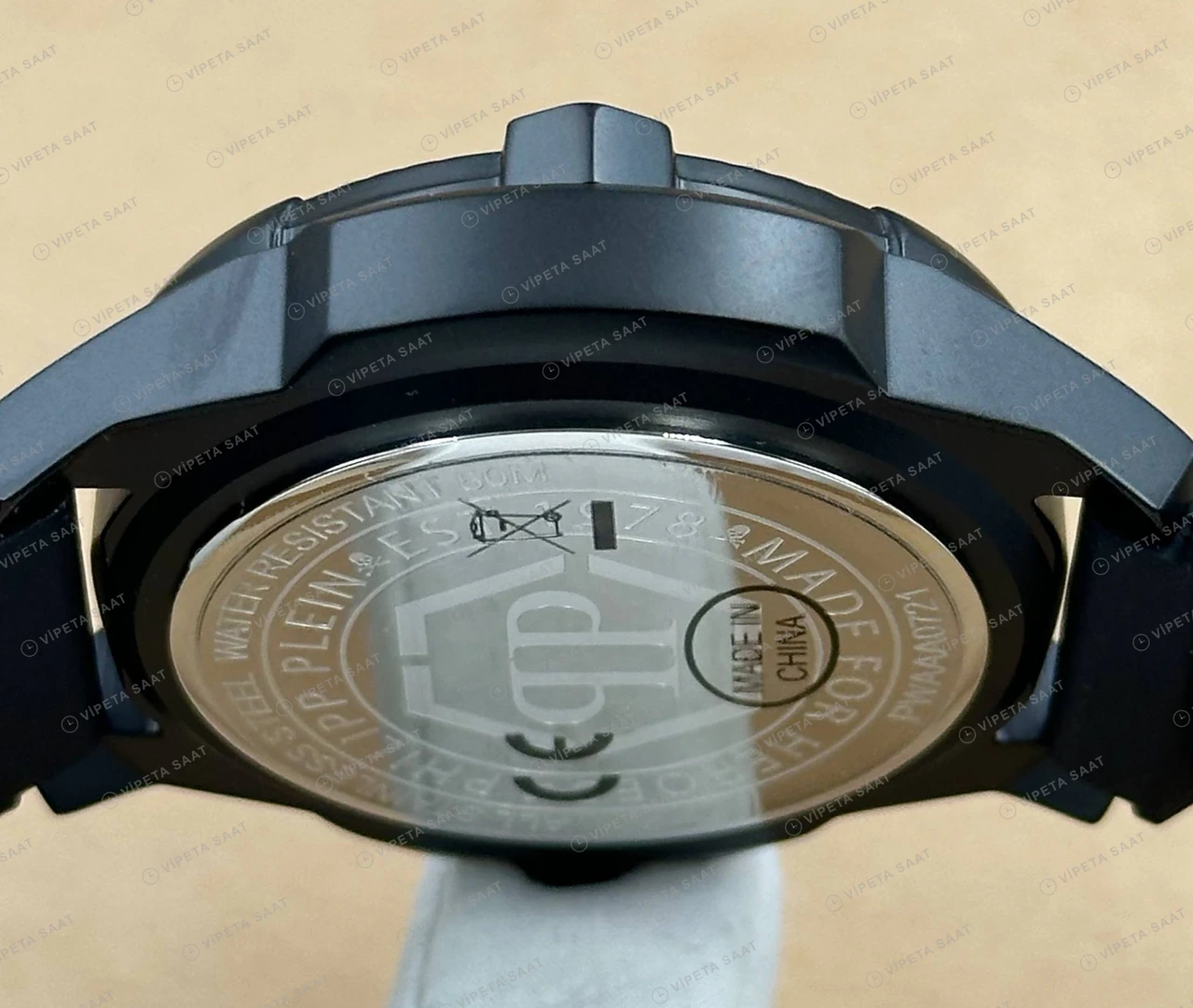 Philipp Plein The Skull Siyah Kadran Kauçuk Gece Super Clone ETA Saat detay 3
