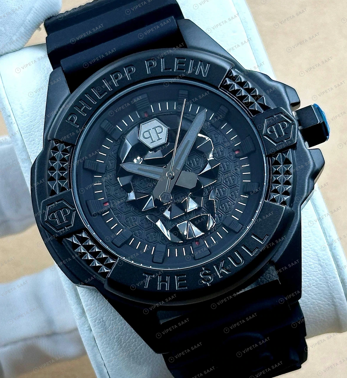 Philipp Plein The Skull Siyah Kadran Kauçuk Gece Super Clone ETA Saat detay 5