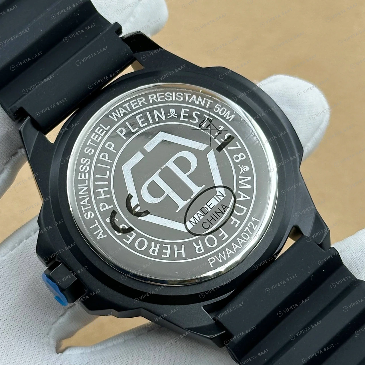 Philipp Plein The Skull Siyah Kadran Kauçuk Gece Super Clone ETA Saat detay 6