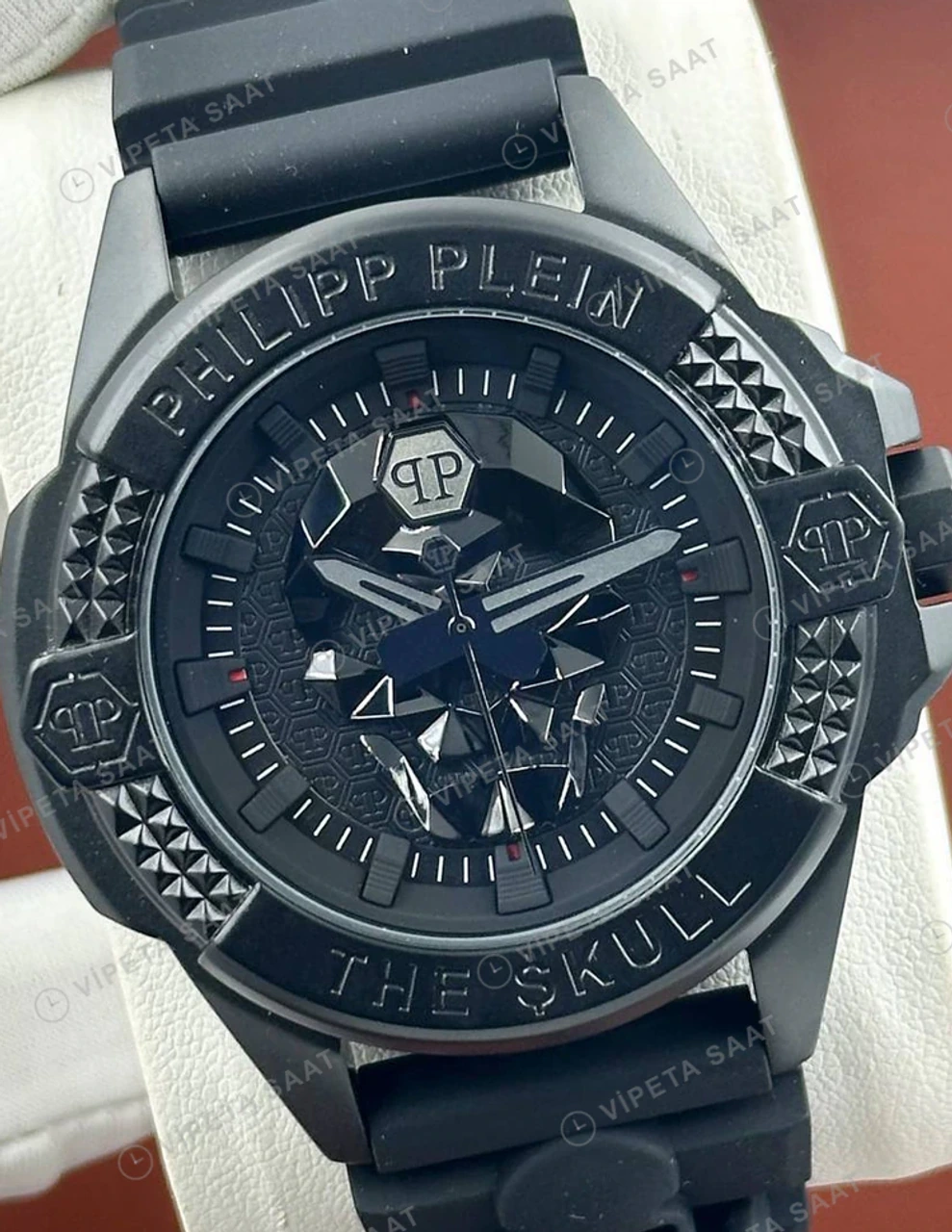 Philipp Plein The Skull Siyah Kadran Kauçuk Super Clone ETA Saat detay 5