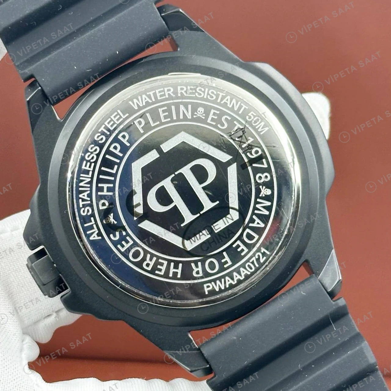 Philipp Plein The Skull Siyah Kadran Kauçuk Super Clone ETA Saat detay 6