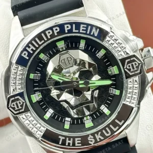 Philipp Plein The Skull Siyah Yeşil Kadran Kauçuk Super Clone ETA Saat detay 6